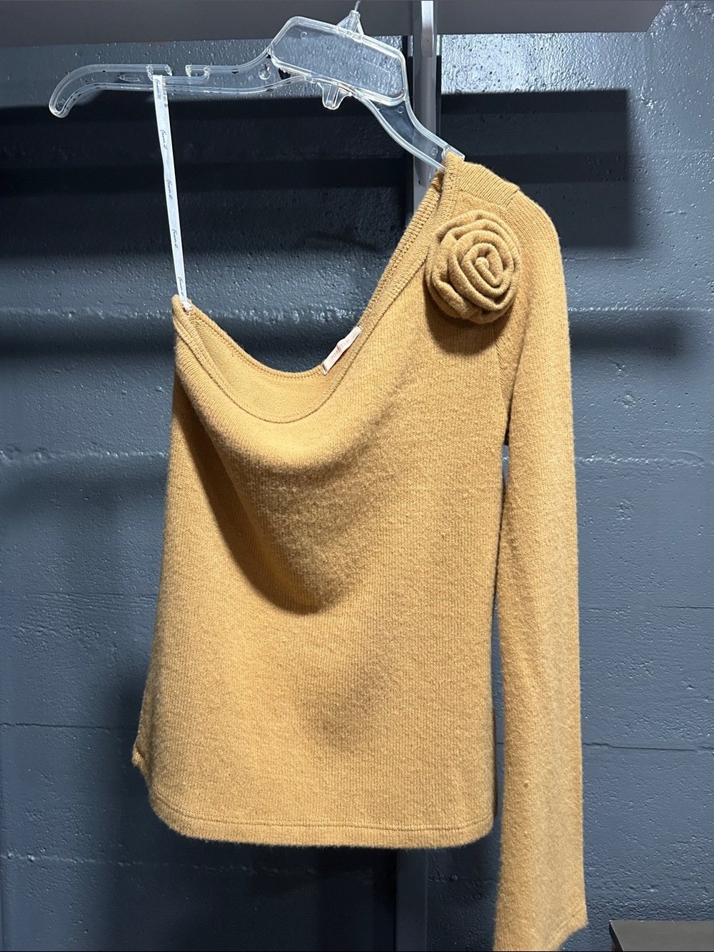 Forever 21 Beige One-Shoulder Rosette Sweater